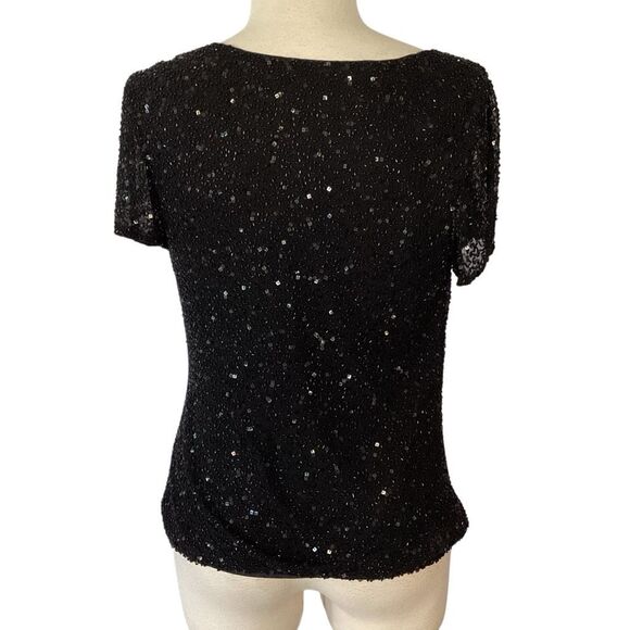 Adrianna Papell Boutique Silk Beaded Black Top Cowl Neckline Women’s Medium - Picture 2 of 9